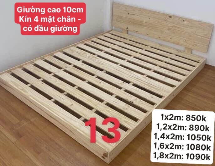 Giường Cao 10cm Kín 4 Chân - Có Đầu Giường - Mẫu 13