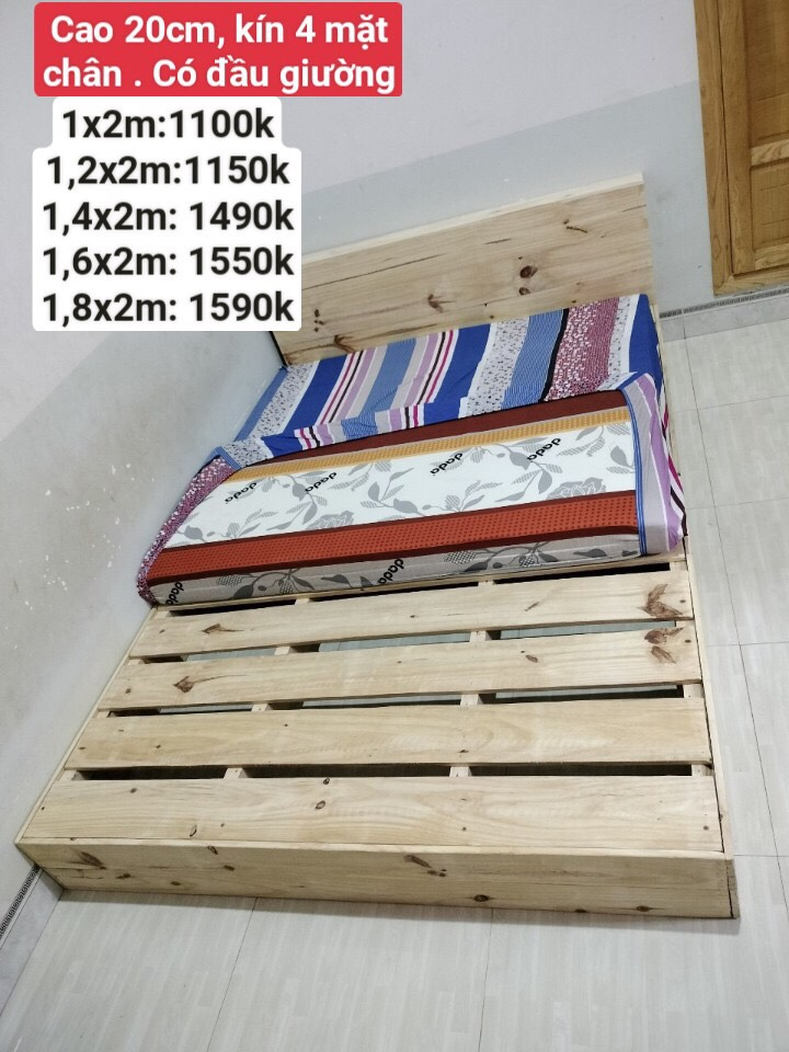 Giường Cao 20cm  Kín 4 Mặt Chân (Có Đầu Giường)